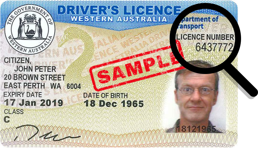 Sample image of WA license card number