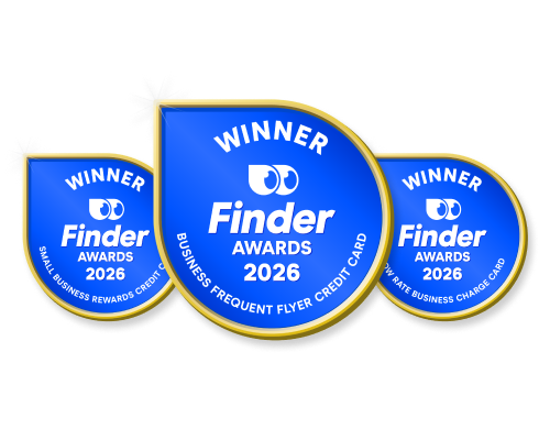 Winner Finder Awards 2026 – Best Business Frequent Flyer Credit Card, Best Small Business Rewards Credit Card and Best Low Rate Business Charge Card logos