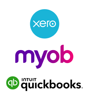 Logos of Xero, myob, quickbooks 