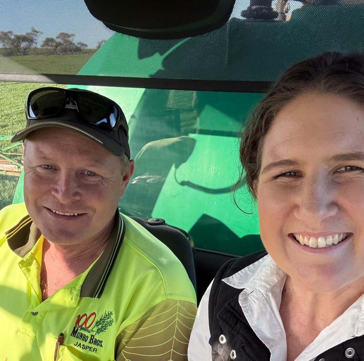 NAB Agribusiness Manager Steph Thompson with Jarrod Munro from Munro Bros Farms