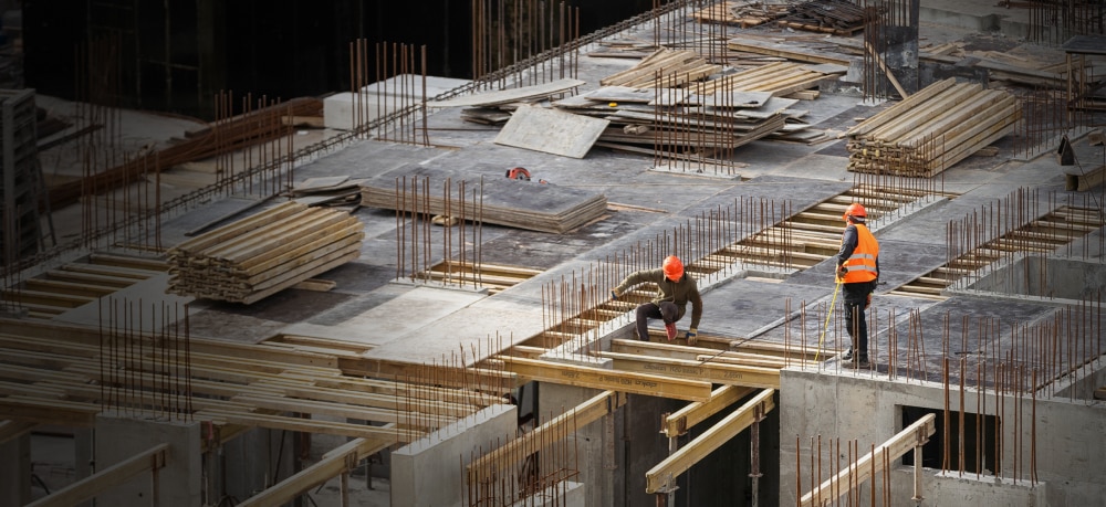 aerial view of men working on construction site